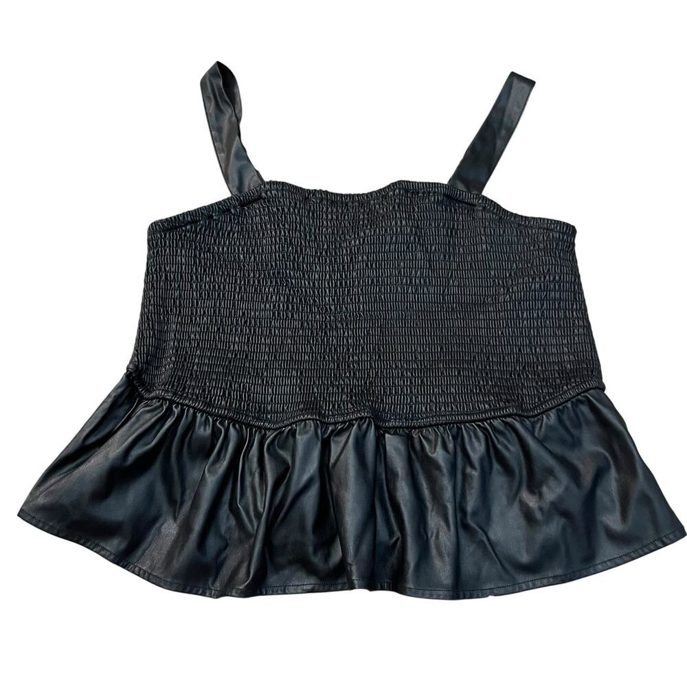 Torrid Faux Leather Peplum Tank Top 2X Smocked Black Square Neck Stretchy READ